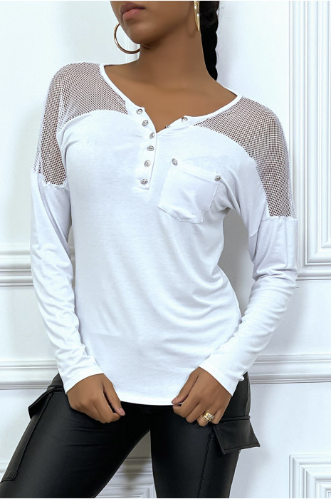 White flowing top with mesh details - 3