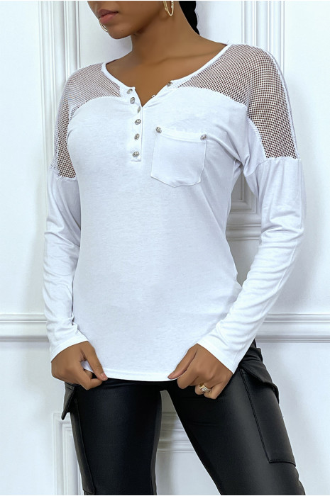 White flowing top with mesh details - 4