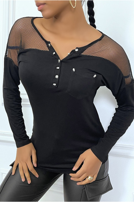 Top fluide noir avec details en resille - 1