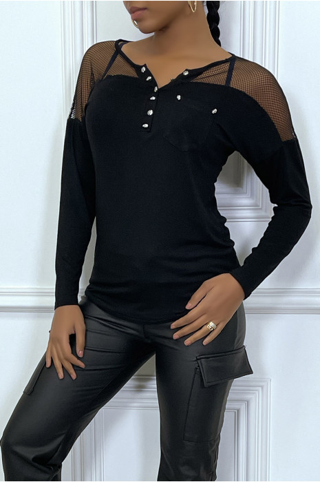 Top fluide noir avec details en resille - 4
