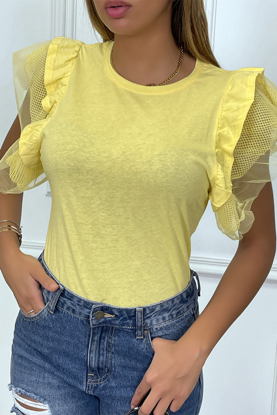T-shirt jaune avec manches volante - 2