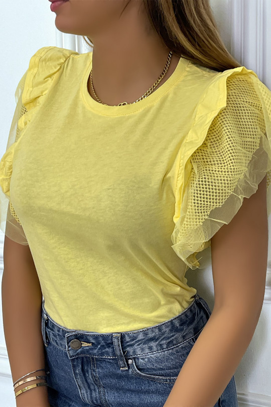 T-shirt jaune avec manches volante - 4