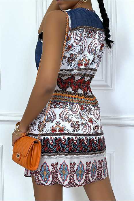 Robe fantaisie marine avec motif coloré rouge - 2