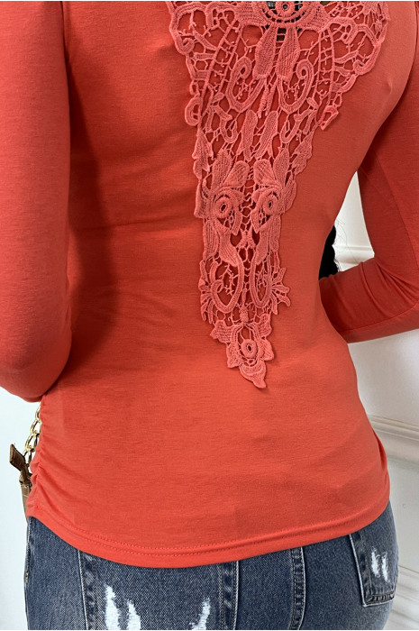 Top corail épaules bouffante avec papillon devant et dentelle au dos - 6