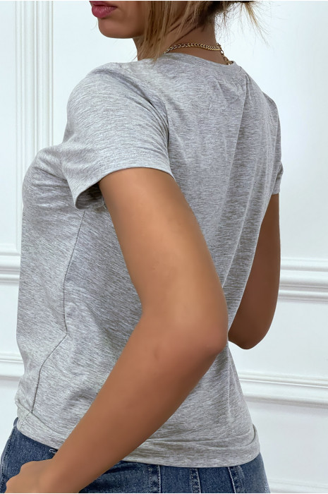TeEGshirt gris broder avec illustration - 2
