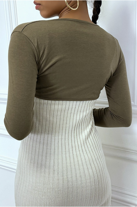 Taupe viscose bolero met lange mouwen - 5