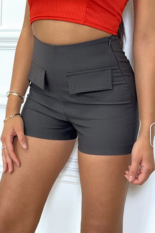 Black shorts with side closure and mock pockets - 1