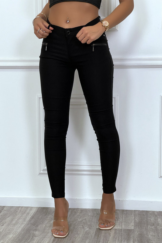 Pantalon slim noir avec poche et zip à l'avant - 1