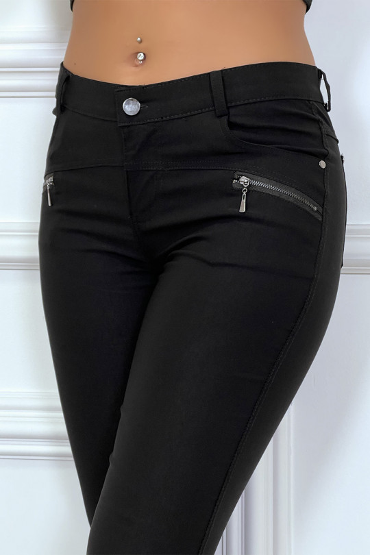 Pantalon slim noir avec poche et zip à l'avant - 4