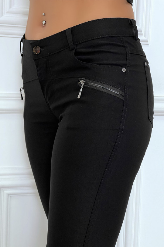 Pantalon slim noir avec poche et zip à l'avant - 7