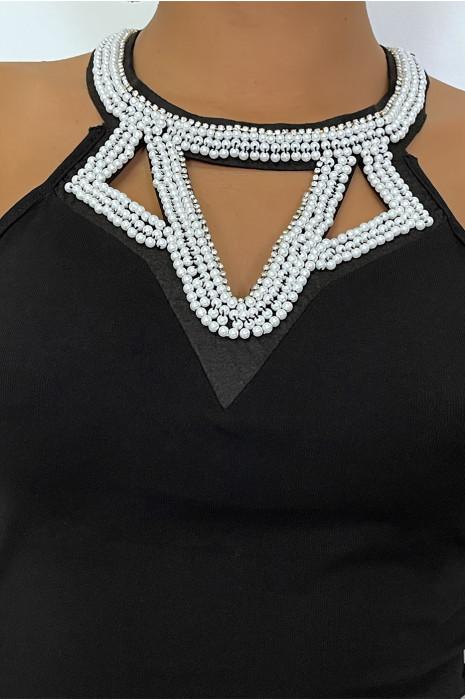 Top debardeur avec col en perles et strass - 1