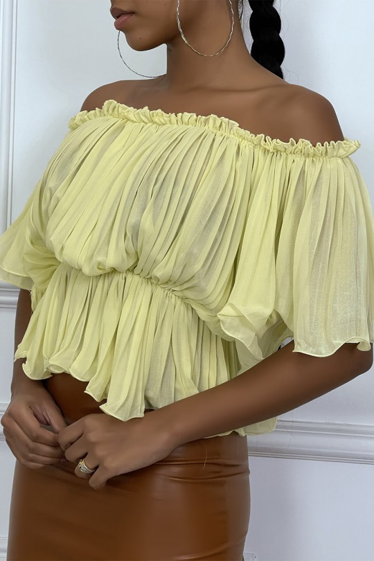 Yellow pleated boat neck blouse - 2