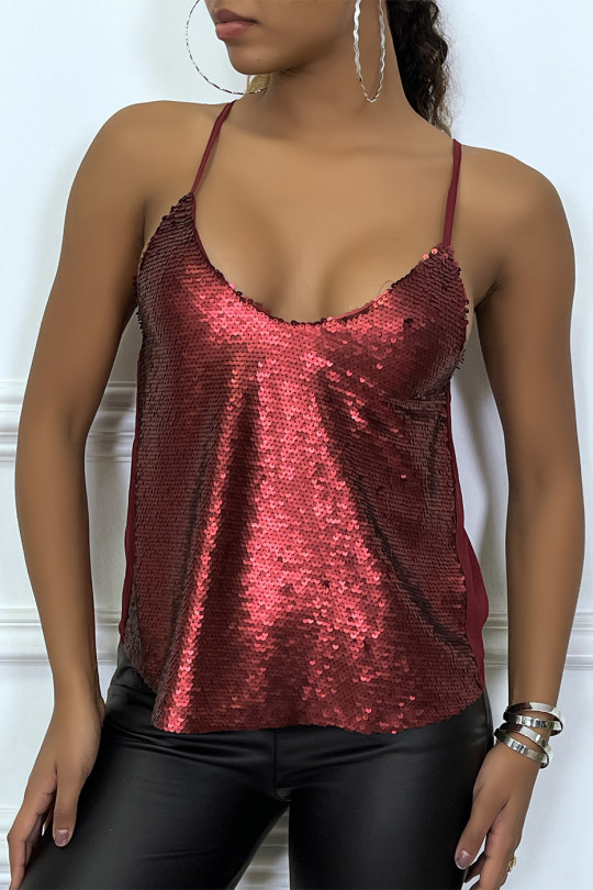 Burgundy sequined top with thin straps - 1