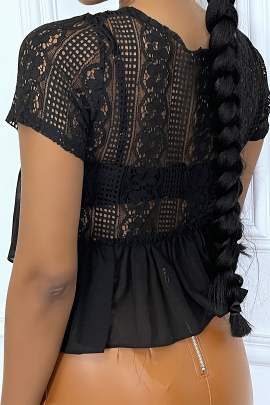 Black lace blouse with flounce - 4