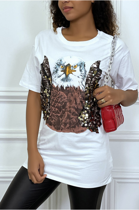 Tee-shirt blanc oversize avec dessins details sequins - 1