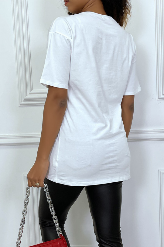 Tee-shirt blanc oversize avec dessins details sequins - 2