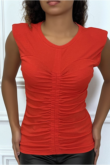 Top rouge froncée à epaulettes - 2