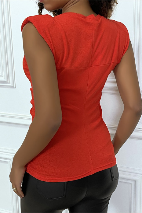 Top rouge froncée à epaulettes - 3