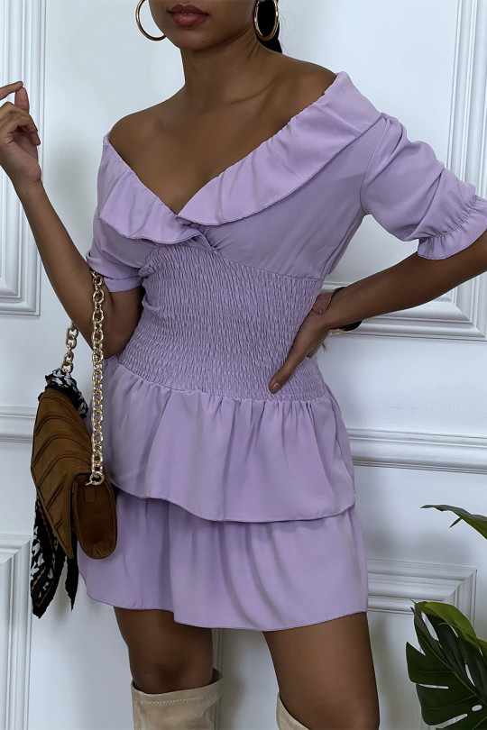 Lilac dress crossed at the bust hanger with elastic at the waist and ruffle - 7