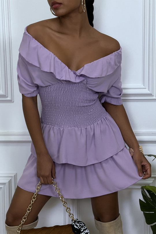 Lilac dress crossed at the bust hanger with elastic at the waist and ruffle - 8