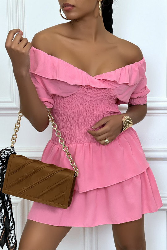 Fuchsia dress crossed at the bust hanger with elastic at the waist and ruffle - 5