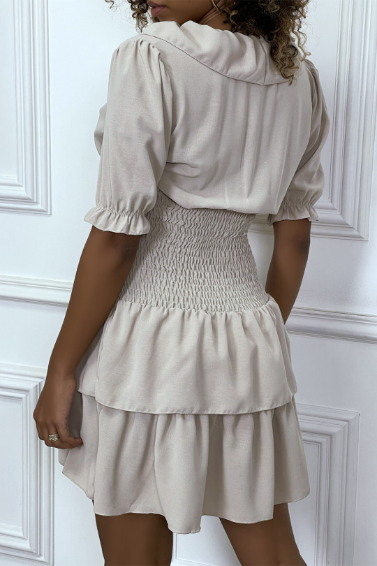 Beige dress crossed at the bust hanger with elastic at the waist and ruffle - 10