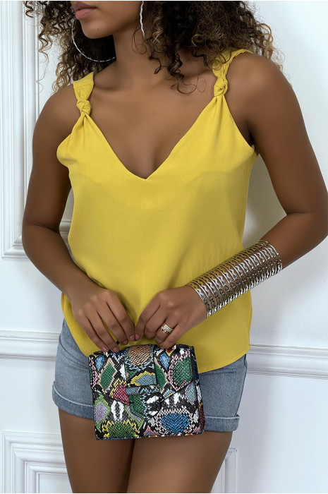 Top debardeur jaune fluide à noeud - 4