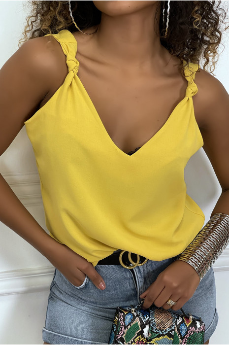 Top debardeur jaune fluide à noeud - 7
