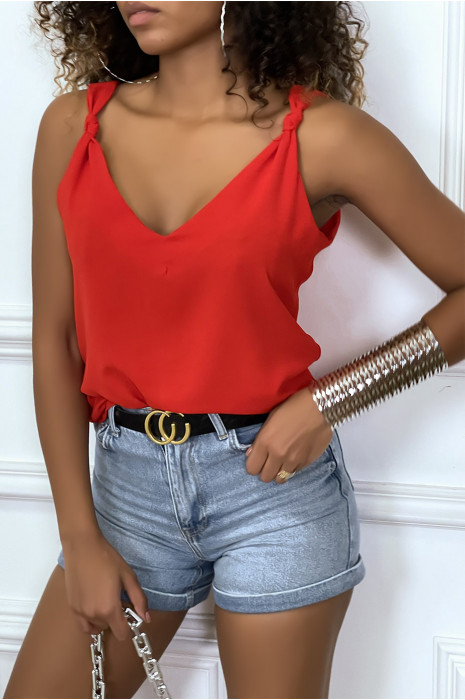 Top debardeur rouge fluide à noeud - 3