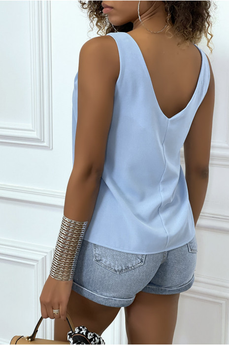 Soepelvallende turquoise tanktop met strik - 3