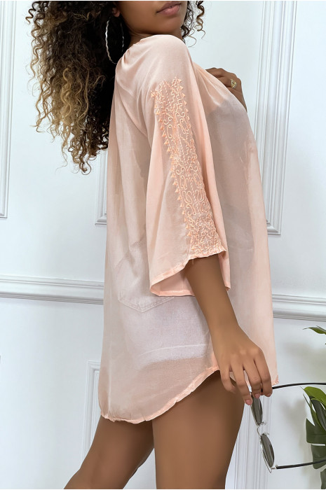 Robe tunique rose brodée et evasée - 5