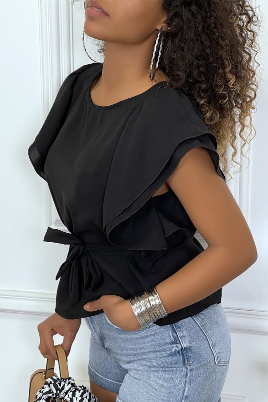 Black blouse with ruffle and belt - 2