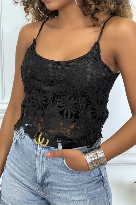 Débardeur en dentelle noir avec bretelle amovible - 4