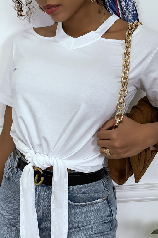 White off-the-shoulders T-shirt with bow at the front - 6