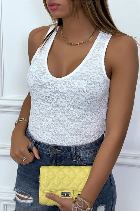 White lace bodysuit with embroidery and lace at the back - 1