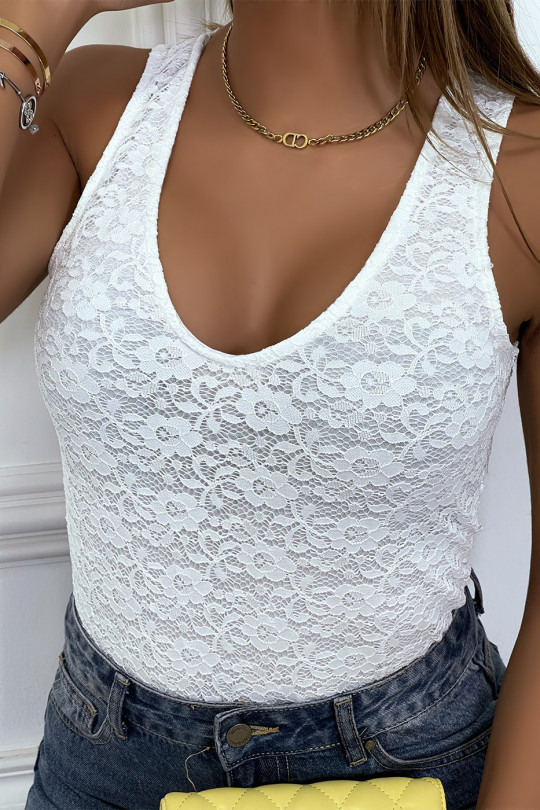 White lace bodysuit with embroidery and lace at the back - 4