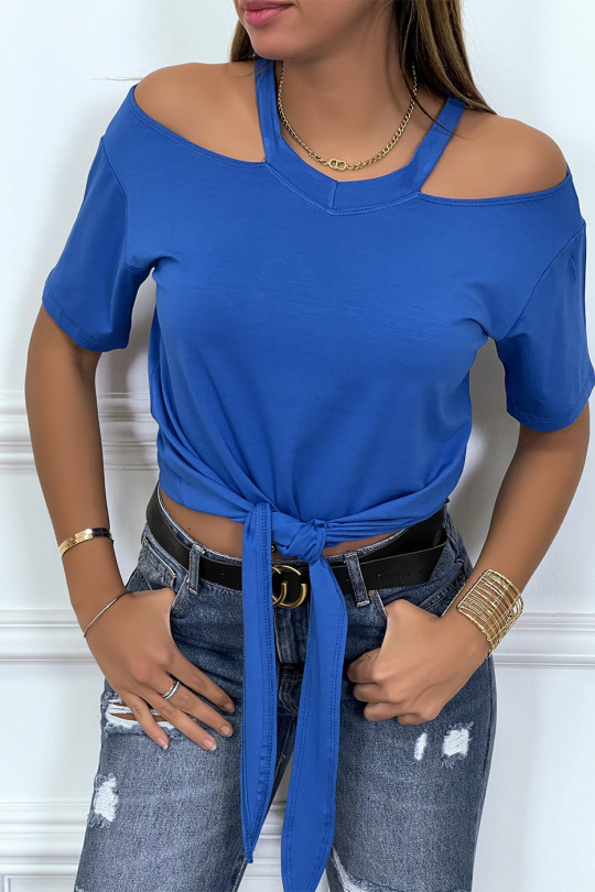 Royal off-the-shoulder t-shirt with bow at the front - 1