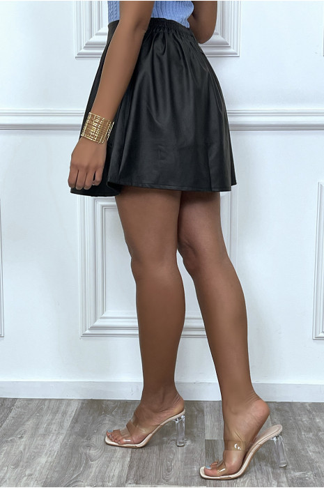 Mini jupe patineuse noir en simili - 4