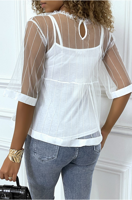 Top debardeur blouse en tulle brodé de dentelle - 5