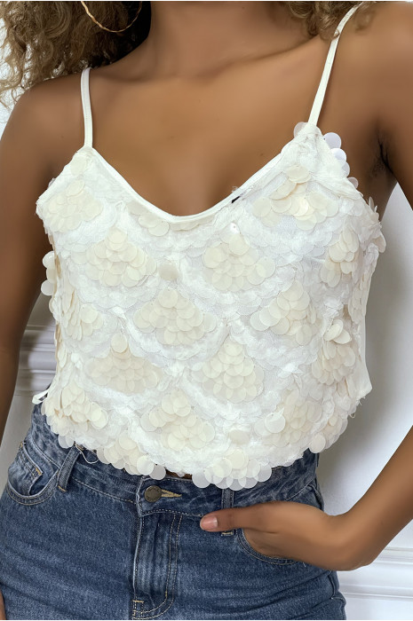 Crop top blanc ecru en sequins - 2