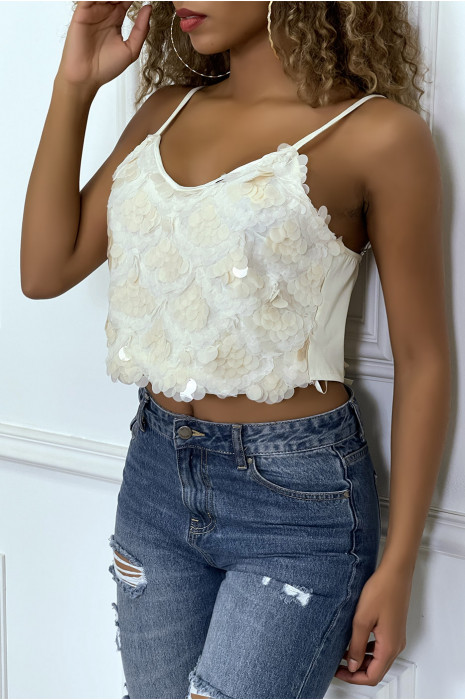 White ecru sequin crop top - 3