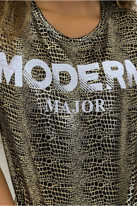 Black and gold python T-shirt with writing - 3