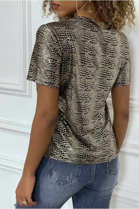 Zwart en goud python T-shirt met tekst - 4