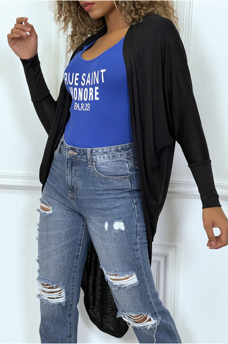 Long gilet fluide noir à manches chauve souris - 2