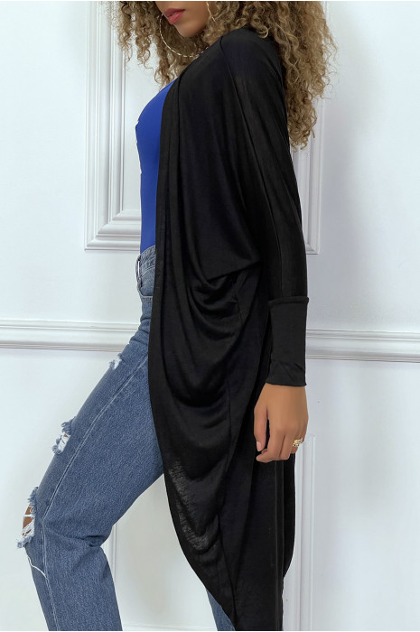 Long gilet fluide noir à manches chauve souris - 3