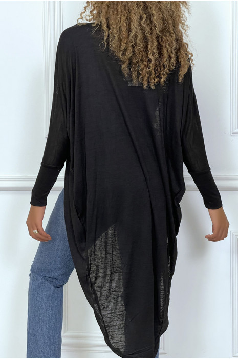 Long gilet fluide noir à manches chauve souris - 4