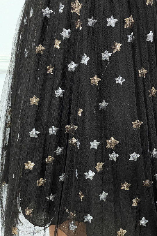 Jupe noir doublé en tulle avec étoiles en sequins - 3