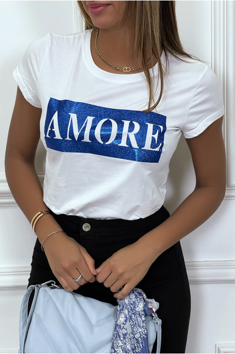 T-shirt blanc avec écriture AMORE à l'avant - 1