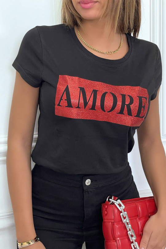 T-shirt noir avec écriture AMORE à l'avant - 2