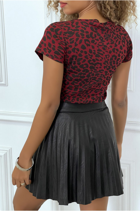 Tee-shirt bordeaux motif leopard et écriture - 5
